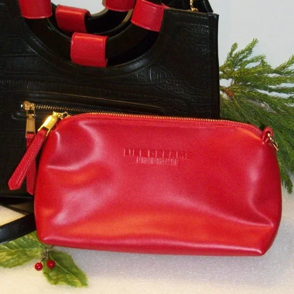 LIKE DREAMS Black & Red Croc Embossed Tote Bag PLUS Cosmetic Bag Insert NEW - Picture 5 of 14